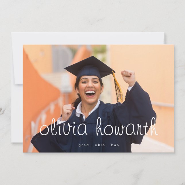 Editable Bold Script Grad Graduate Two Photo Announcement (Front)