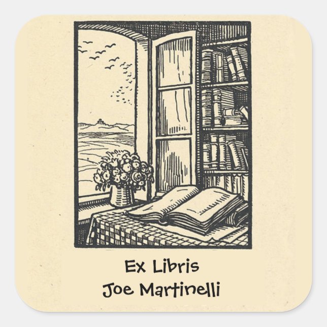 Editable Book By a Window Ex Libris Bookplate (Front)
