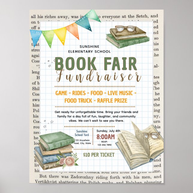 Editable book fair fundraiser flyer poster (Front)