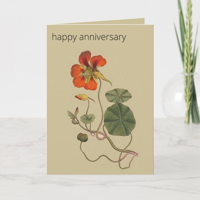 Editable Botanical Nasturtium Greeting Card (Front)