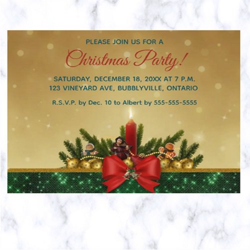 Editable Bough Red Bow and Candle Christmas Invitation Postcard