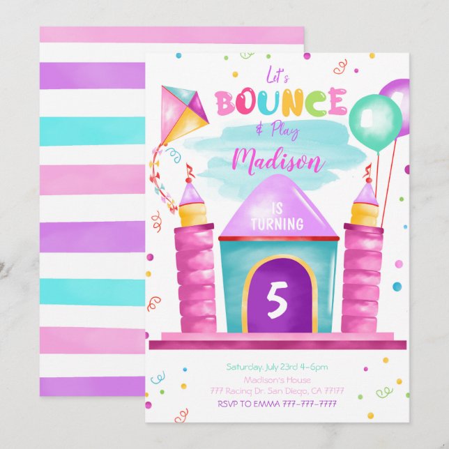Editable Bounce Birthday Invitation (Front/Back)