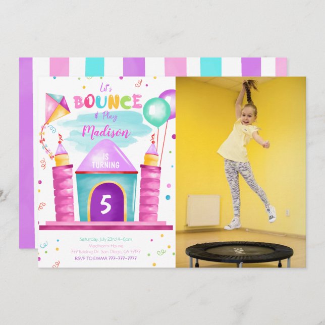 Editable Bounce Birthday Photo Invitation (Front/Back)