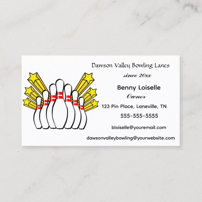 Editable Bowling Lanes Business Card (Front)