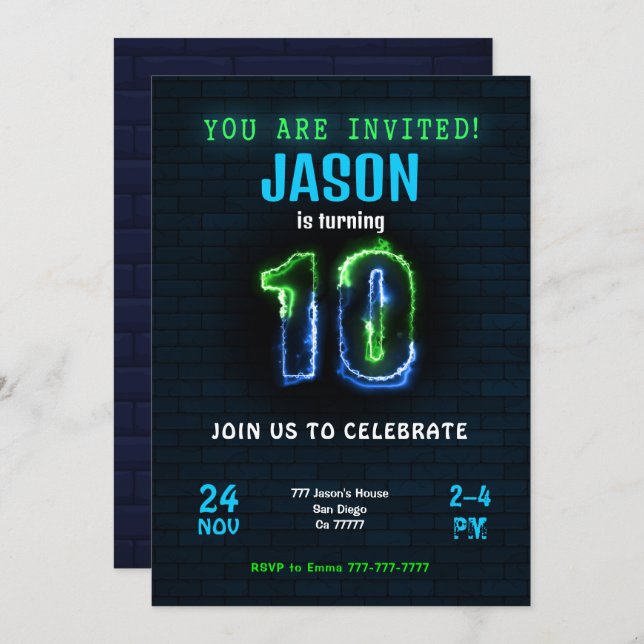 Editable Boy Birthday Invitation (Front/Back)