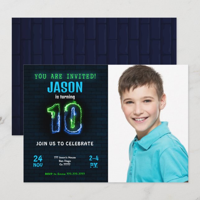 Editable Boy Birthday Photo Invitation (Front/Back)