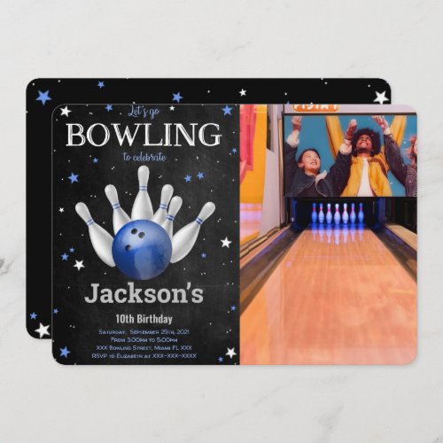 Editable Boy Bowling Photo Invitation