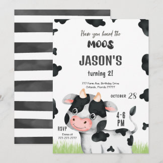 Editable Boy Cow Birthday Invitation