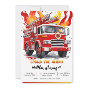 Editable Boy Fire Truck Birthday Invitation