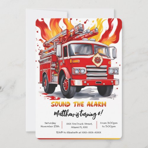 Editable Boy Fire Truck Birthday Invitation