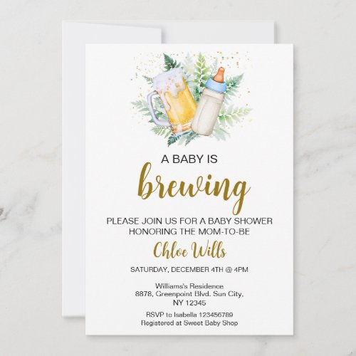 Editable Boy is Brewing Baby Shower Invitation