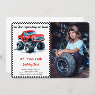 Editable Boy Monster Truck Birthday Photo Invitation