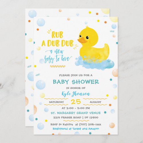 Editable Boy Rubber Duck Baby Shower Invitation
