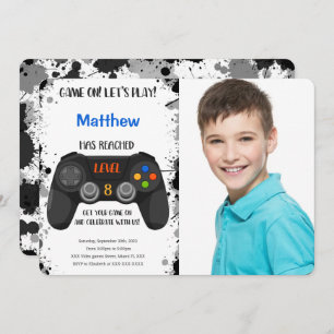 Editable Boy Video Game Birthday Photo Invitation