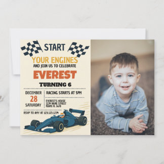 Editable Boys Racing Party Invite with Checkered