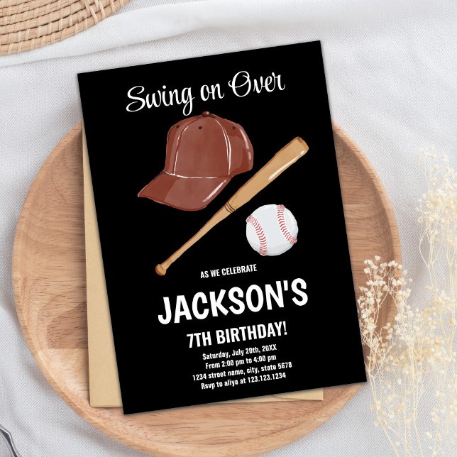 Editable Boys Sports Party Card (Baseballs Birthday Invitations with black)