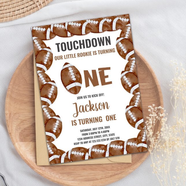Editable Boys Sports Party Card with Classic Ball  (Brown Football Birthday Invitations)