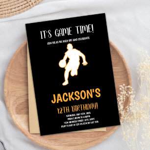 Editable Boys Sports Party Card with Court Strate