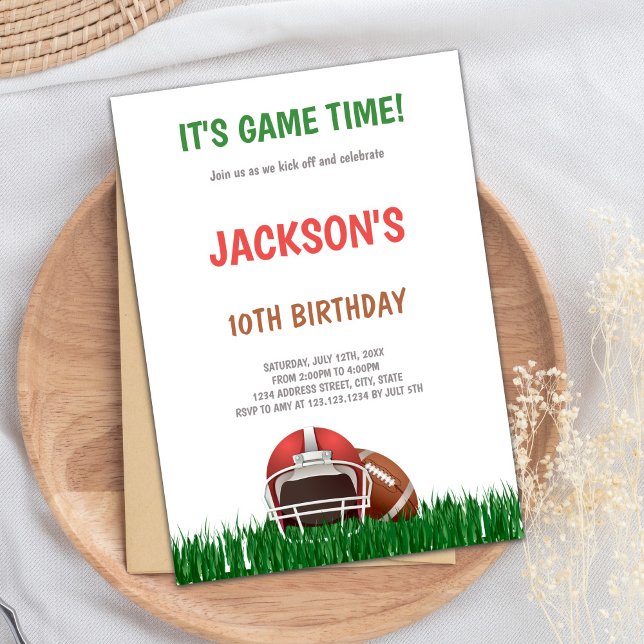 Editable Boys Sports Party Invite (Grass Green Football Birthday Invitations)