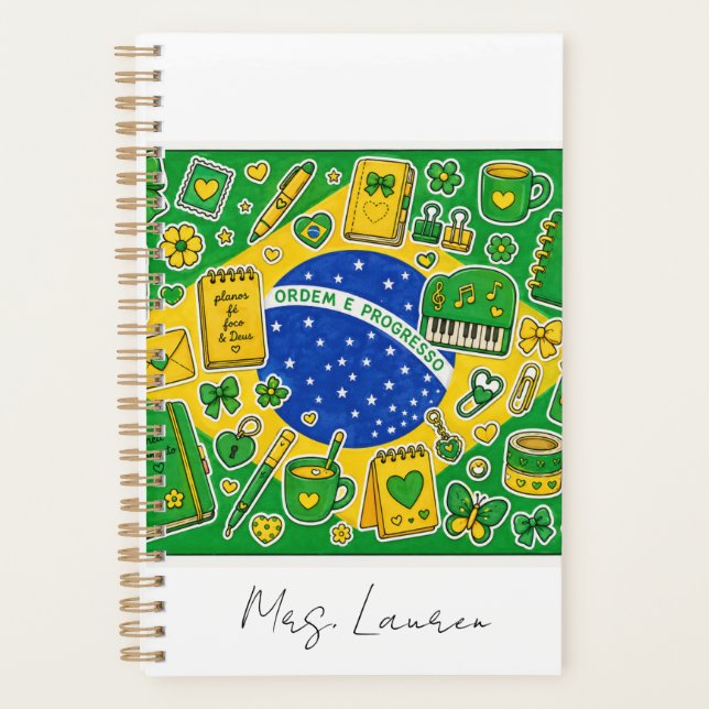 Editable Brazil Flag Inspired Cute Stationery  Planner (Front)