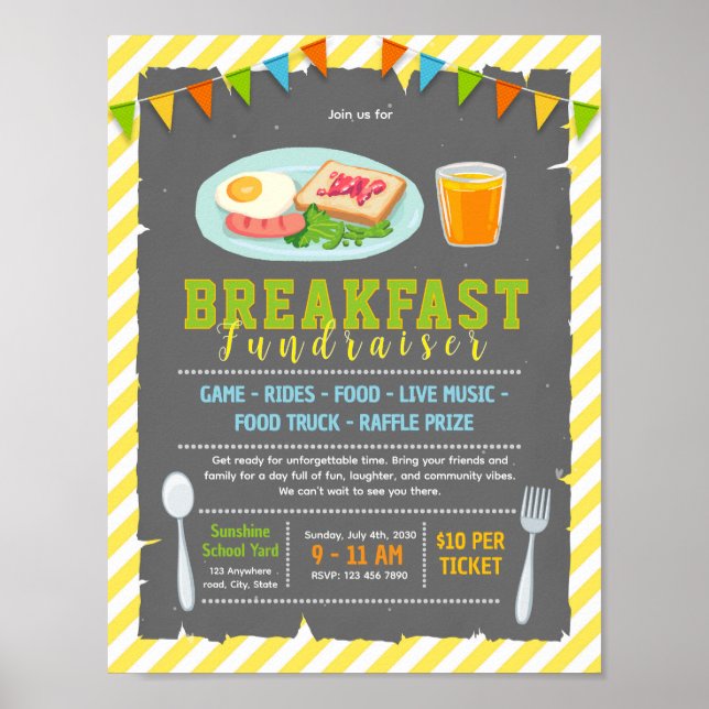Editable breakfast fundraiser flyer poster (Front)
