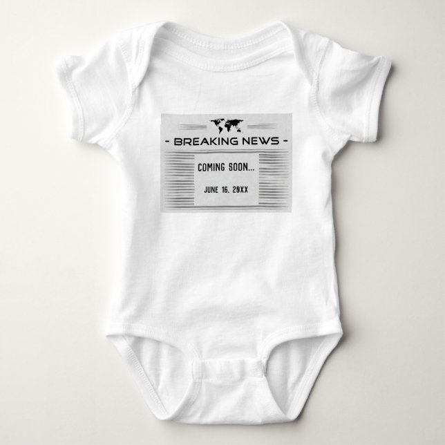 Editable Breaking News Birth Announcement Baby Bodysuit (Front)