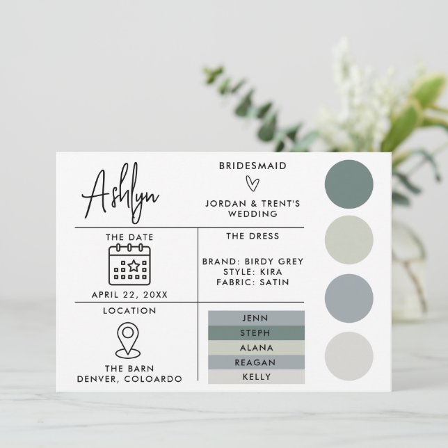Editable Bridesmaids Info Card for Wedding  (Standing Front)