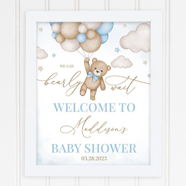 Editable Brown Bear Balloon Baby Shower Sign (Creator Uploaded)