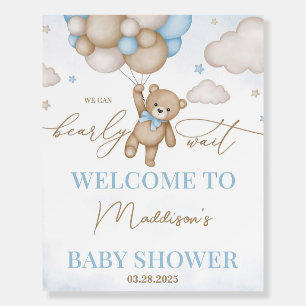 Editable Brown Bear Balloon Baby Shower Welcome  Foam Board