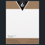 Editable Brown Business Logo Letterhead<br><div class="desc">This modern, classy, editable letterhead features a brown strip at the top with a black triangle and an editable logo. Below, are fields for a name and job title and on a brown strip is the contact information. On the back is a field for additional information. These fields on the...</div>
