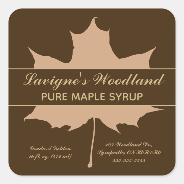 Editable Brown Maple Leaf Square Sticker (Front)