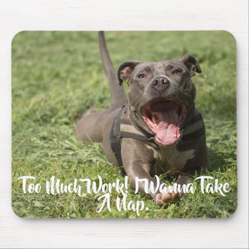Editable Brown Pitbull In Grass Mouse Pad
