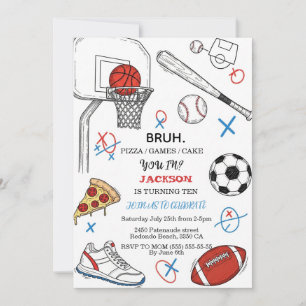 Editable Bruh Birthday Invite   Sports Game Party