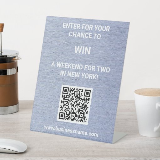 Editable Brushed Metal Enter to Win QR Code Pedestal Sign | Zazzle