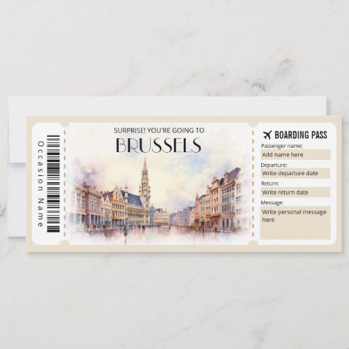 Editable Brussels Belgium Plane Boarding Pass Invitation