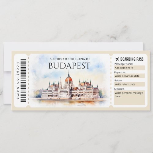 Editable Budapest Hungary Plane Boarding Pass Invitation