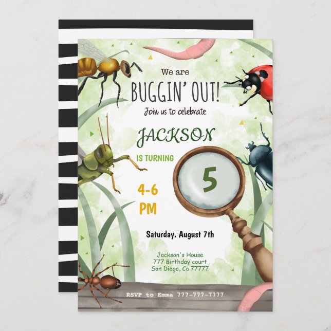 Editable Bug Birthday Invitation (Front/Back)