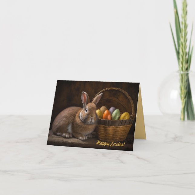 Editable Bunny and Eggs In a Basket Easter Card (Front)