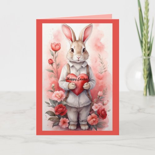 Editable Bunny and Heart Easter Card