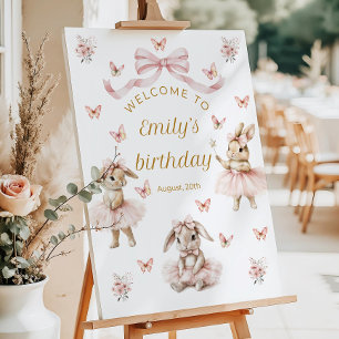 Editable Bunny Birthday Welcome Sign, Ballerina Foam Board