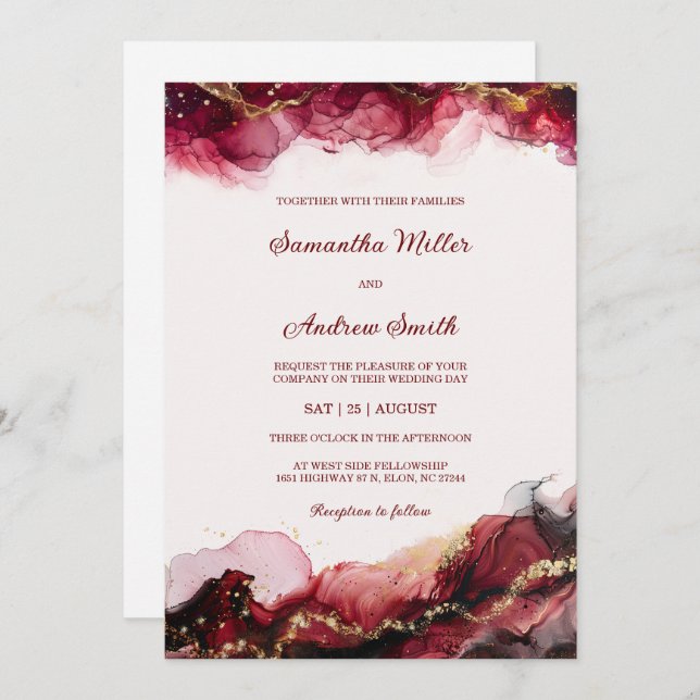 Editable Burgundy and Gold Wedding Template (Front/Back)