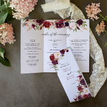 Editable Burgundy Marsala Tri-Fold Wedding Program Flyer