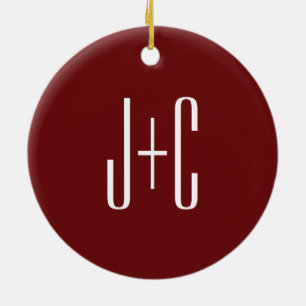 Editable Burgundy Red Background & White Text Ceramic Ornament