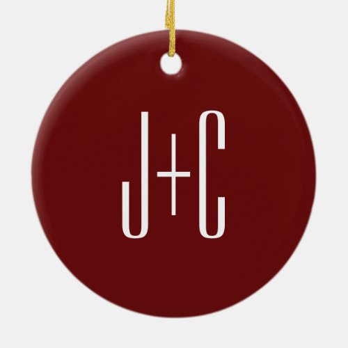 Editable Burgundy Red Background  White Text  Ceramic Ornament