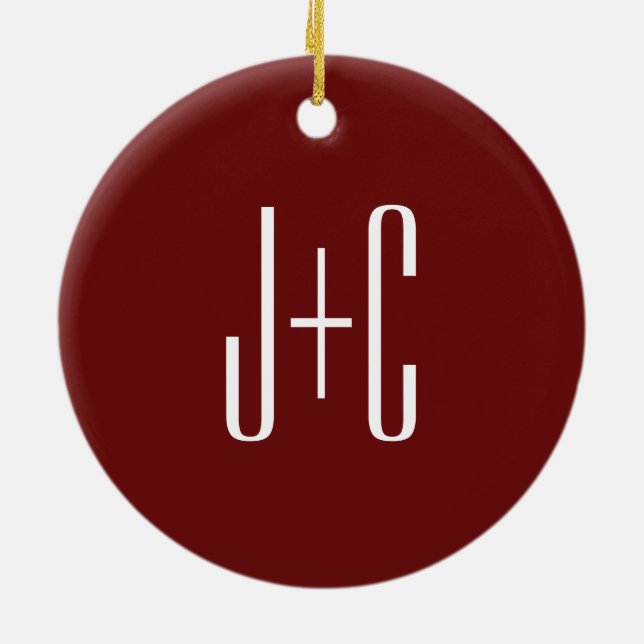 Editable Burgundy Red Background & White Text  Ceramic Ornament (Back)