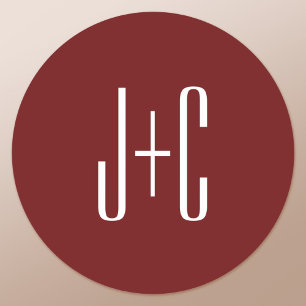 Editable Burgundy Red Background & White Text Classic Round Sticker