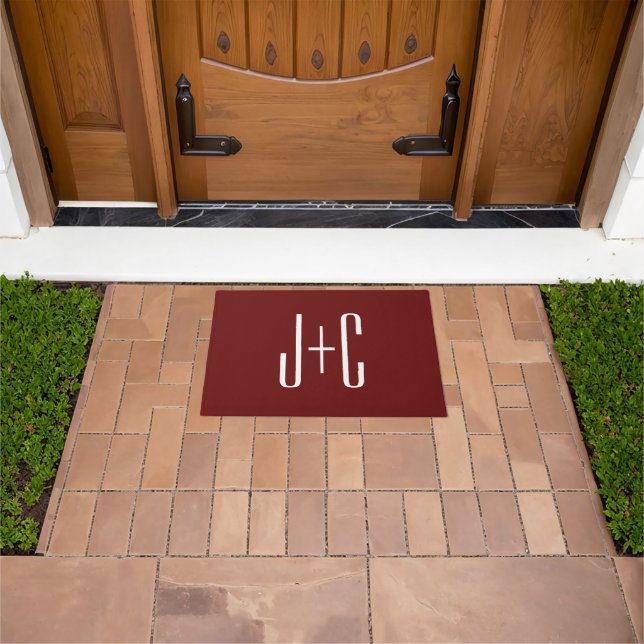 Editable Burgundy Red Background & White Text  Doormat (Outdoor)