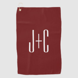 Editable Burgundy Red Background & White Text Golf Towel