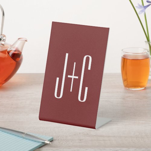 Editable Burgundy Red Background  White Text  Pedestal Sign