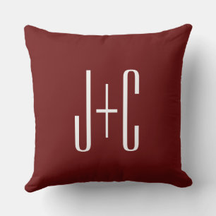 Editable Burgundy Red Background & White Text  Throw Pillow
